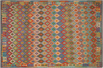 Flat Weave Kilim, Antique, Navaho, Vintage, Handmade, Modern Kilim Rust Gray Hand-Woven Rectangle 100% Wool Area Rug 8 x 11